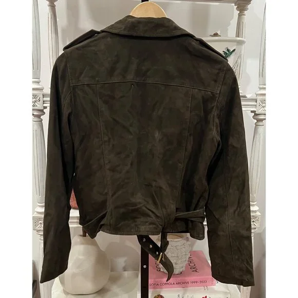 ALL SAINTS $569 Suede Balfern Biker Jacket Size 6 in Tarmac Green